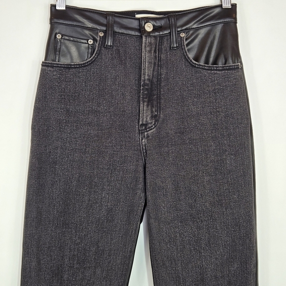 Abercrombie & Fitch Faux Leather Ankle Straight Ultra High Rise Jean Black 27 4 - Picture 4 of 16